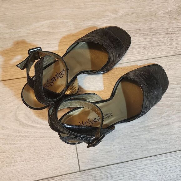 Yves Saint Laurent Black Ankle Strap Sandals - Picture 3 of 5